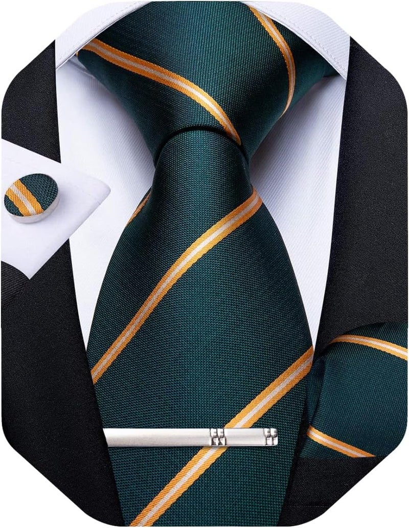 DiBanGu Mens Striped Tie Silk Woven Necktie and Pocket Square Cufflinks Tie Clip Set Wedding Business Formal Gift Tie for Men - Image 1